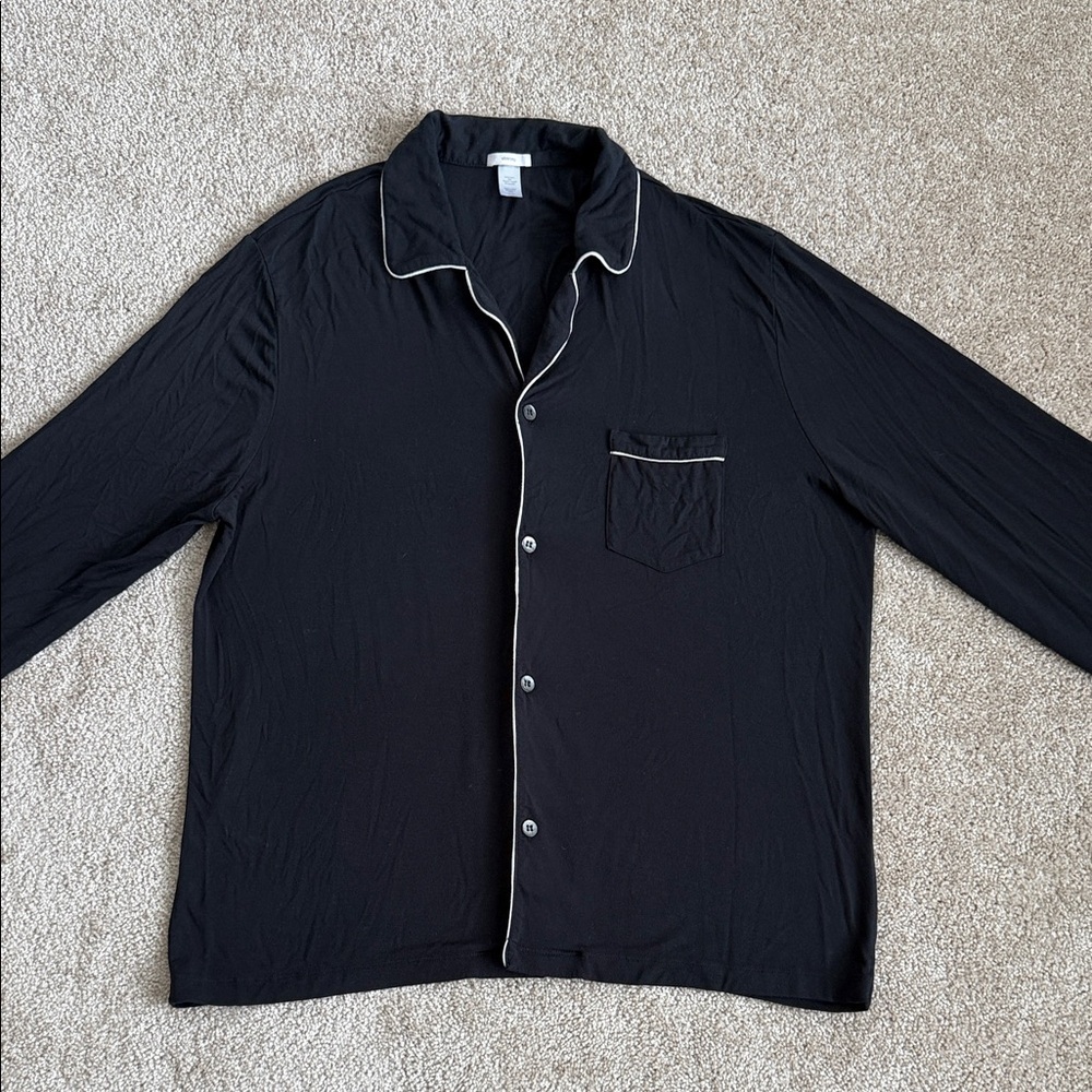 Eberjey Black White Long Sleeve Button Up Pajama Shirt - Picture 2 of 7